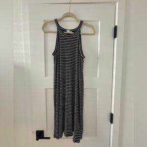 Sleeveless Black and White Striped Swing Dress